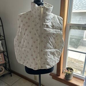 Floral Puffer Vest with High Collar